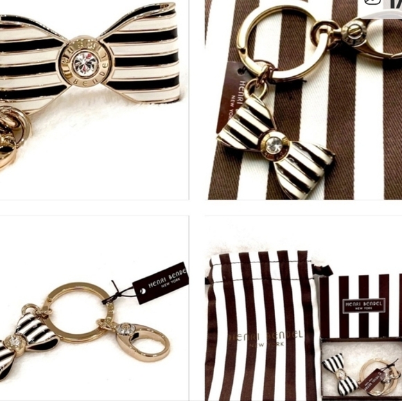 henri bendel Accessories - Henri Bendel Black and White Striped Bow Key Holder/ BNWT